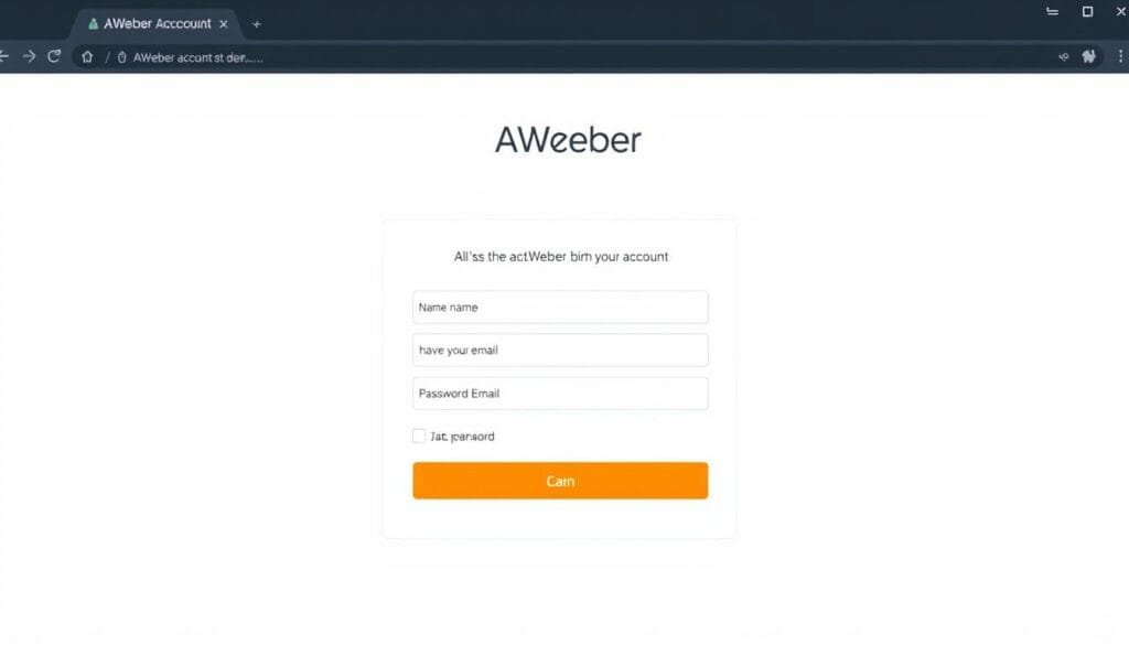 AWeber account setup process showing the registration form AWeber account setup process showing the registration form