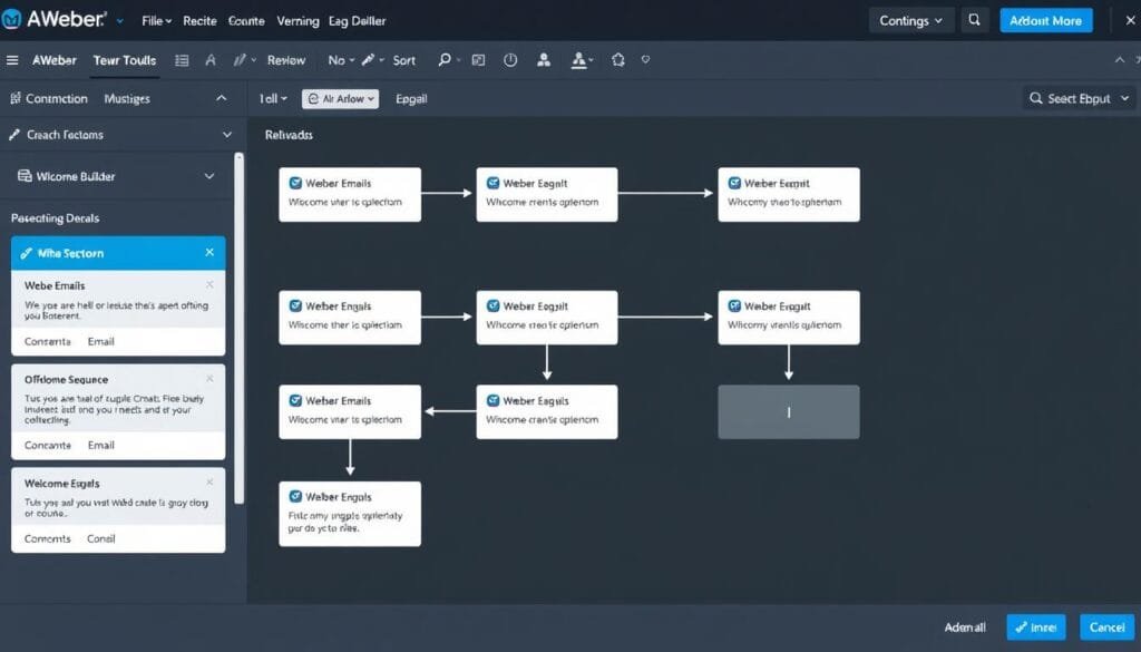 AWeber automation workflow builder showing a welcome sequence AWeber automation workflow builder showing a welcome sequence