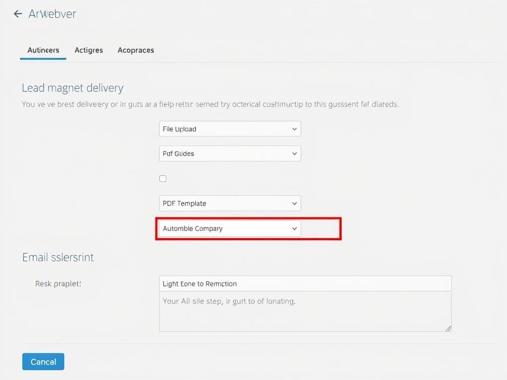 AWeber lead magnet delivery setup showing configuration options AWeber lead magnet delivery setup showing configuration options