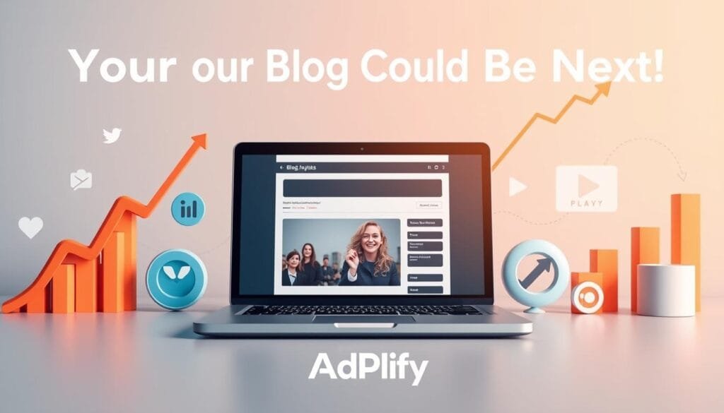 AdPlify success visualization with text 'Your Blog Could Be Next!' AdPlify success visualization with text 'Your Blog Could Be Next!'