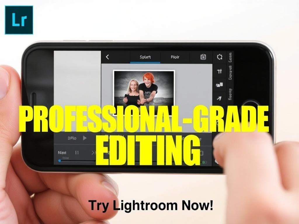 Adobe Lightroom mobile interface showing professional photo editing tools Adobe Lightroom mobile interface showing professional photo editing tools