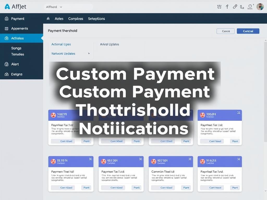 AffJet notification system showing payment threshold alerts AffJet notification system showing payment threshold alerts