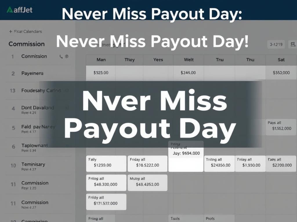 AffJet payment calendar showing upcoming commission payouts AffJet payment calendar showing upcoming commission payouts