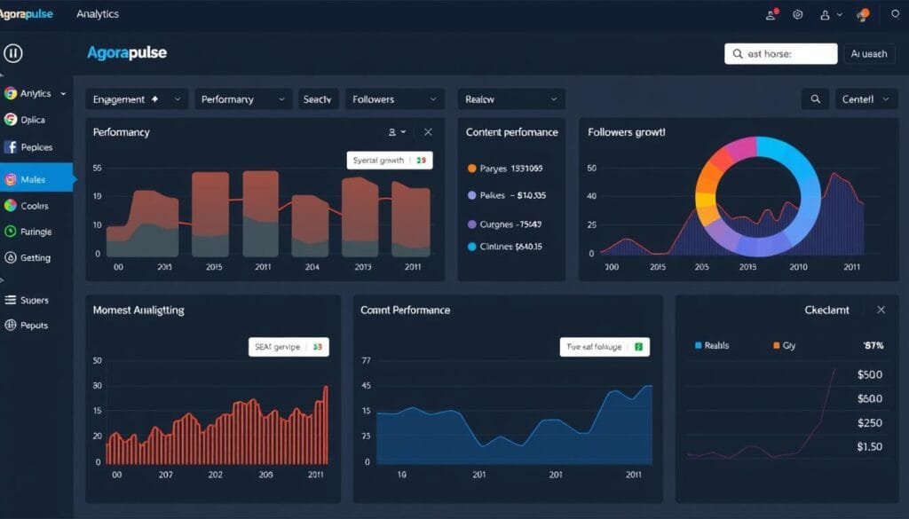 Agorapulse analytics dashboard showing performance metrics Agorapulse analytics dashboard showing performance metrics