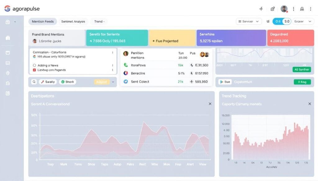 Agorapulse social listening dashboard showing brand mentions and sentiment analysis Agorapulse social listening dashboard showing brand mentions and sentiment analysis