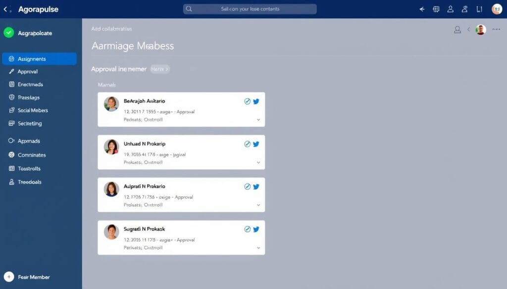 Agorapulse team collaboration interface showing assignment and approval workflows Agorapulse team collaboration interface showing assignment and approval workflows