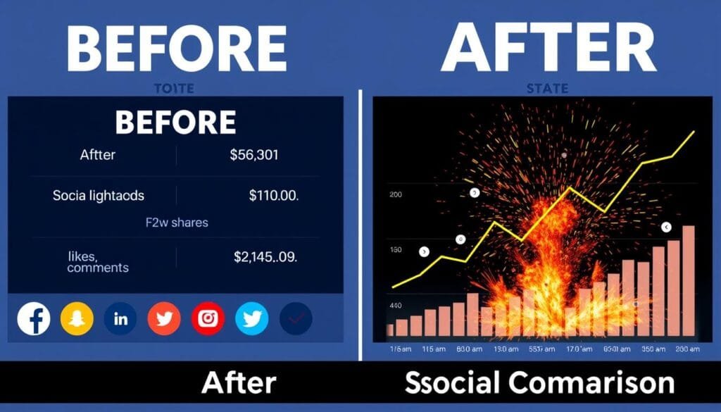 Before and after comparison of social shares using AdPlify Before and after comparison of social shares using AdPlify