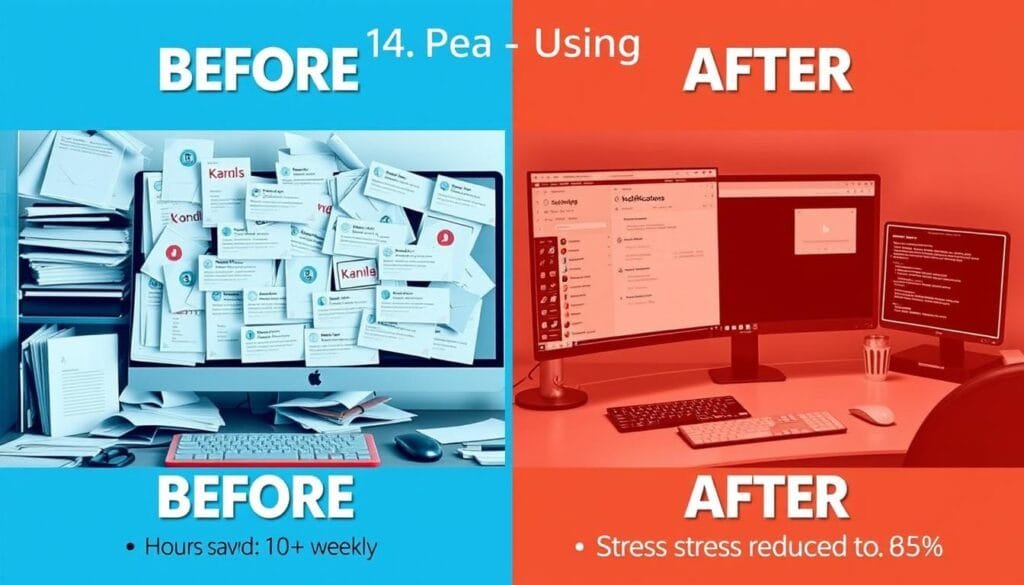 Before vs After comparison showing productivity transformation Before vs After comparison showing productivity transformation