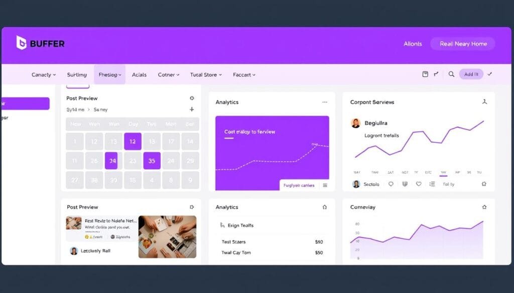 Buffer dashboard overview showing content scheduling interface Buffer dashboard overview showing content scheduling interface