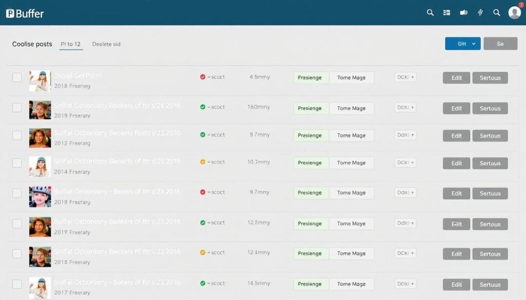 Buffer queue management interface showing scheduled posts with edit options Buffer queue management interface showing scheduled posts with edit options