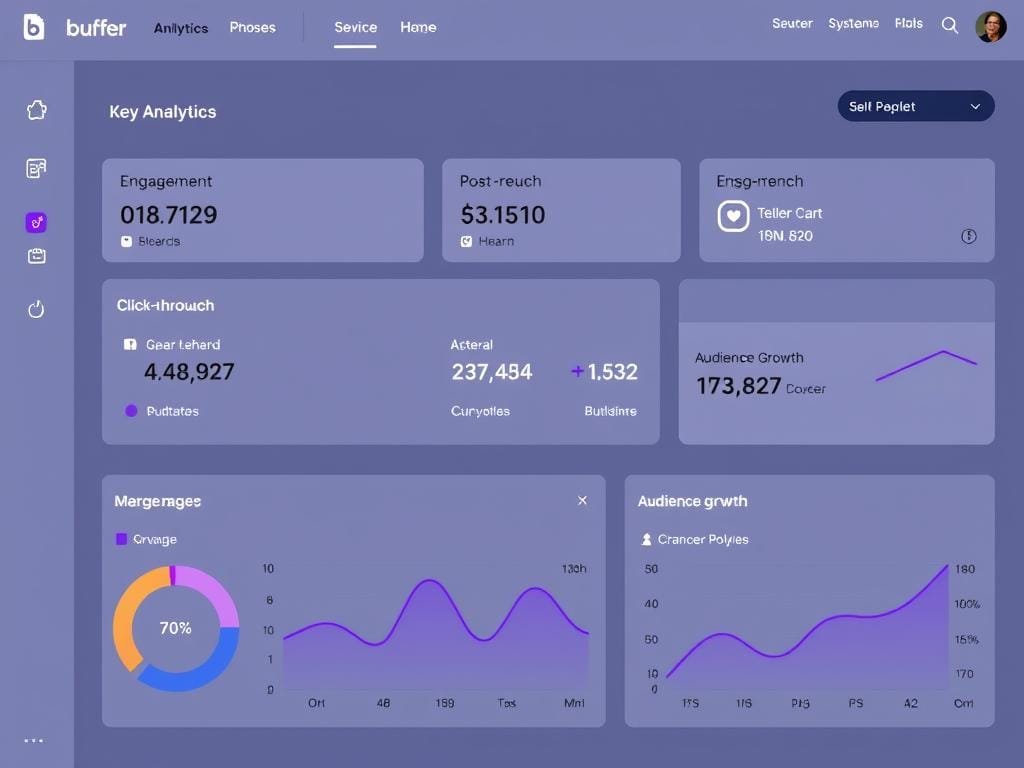 Buffer's analytics dashboard showing key performance metrics Buffer's analytics dashboard showing key performance metrics