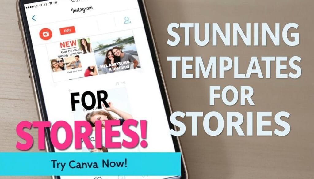 Canva mobile app showing Instagram Story templates with text overlay Canva mobile app showing Instagram Story templates with text overlay