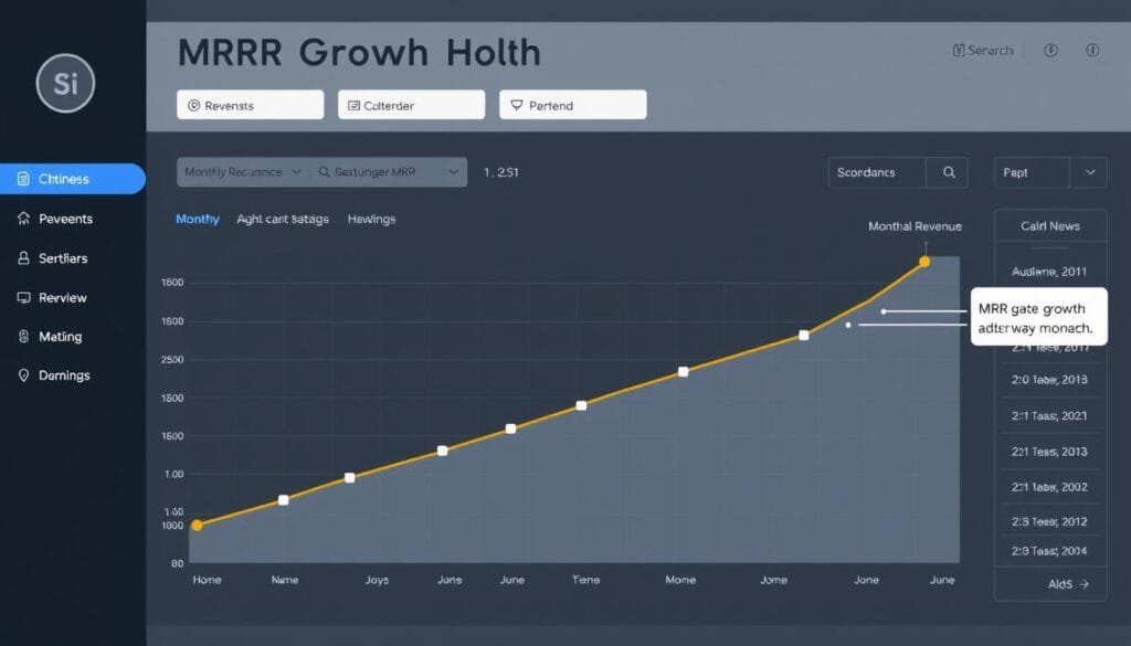 ChartMogul MRR Growth Tracker showing upward trend with annotations ChartMogul MRR Growth Tracker showing upward trend with annotations