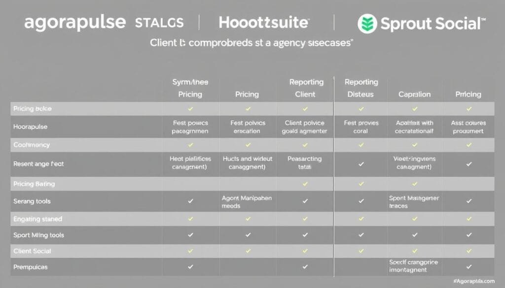 Comparison chart of Agorapulse vs Hootsuite and Sprout Social for agencies Comparison chart of Agorapulse vs Hootsuite and Sprout Social for agencies