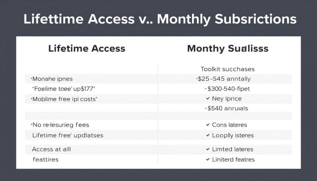 Comparison table of lifetime access vs monthly subscriptions Comparison table of lifetime access vs monthly subscriptions