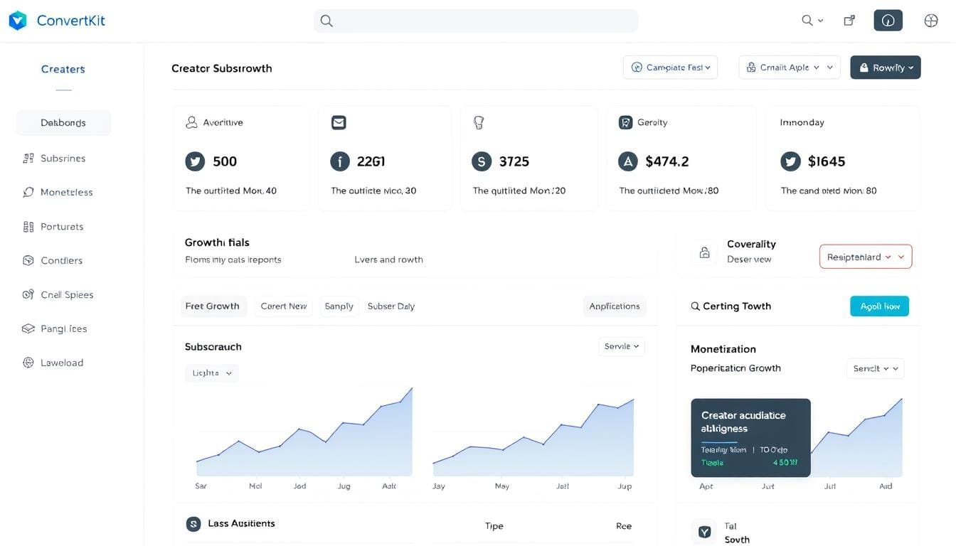 ConvertKit dashboard showing creator-focused features