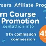 Coursera affiliate program promotional graphic showing commission structure