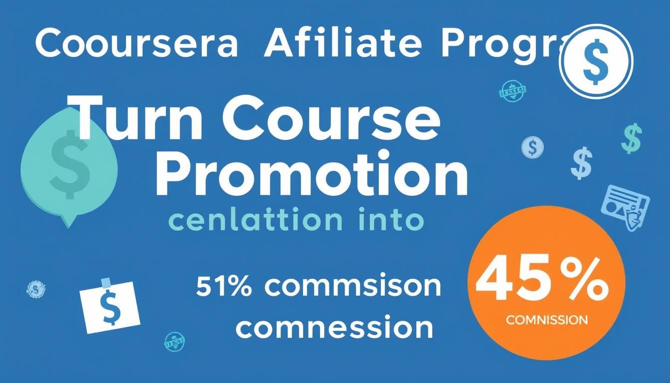 Coursera affiliate program promotional graphic showing commission structure
