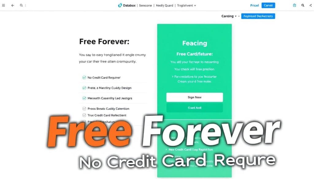 Databox pricing page highlighting the free forever plan with no credit card required Databox pricing page highlighting the free forever plan with no credit card required