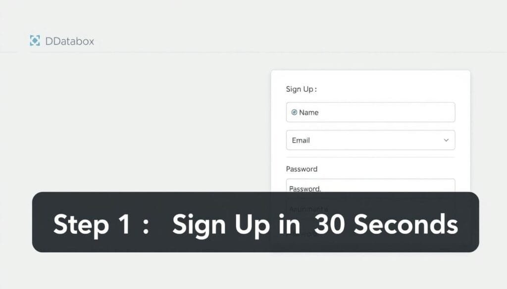 Databox sign-up screen showing simple registration form Databox sign-up screen showing simple registration form