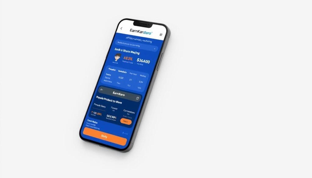 EarnKaro app interface showing affiliate marketing dashboard and earnings statistics EarnKaro app interface showing affiliate marketing dashboard and earnings statistics