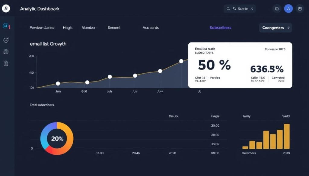 Email list growth analytics dashboard showing 50% increase Email list growth analytics dashboard showing 50% increase