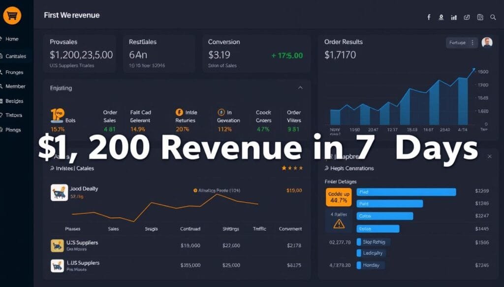 First-week sales dashboard showing $1,200 revenue First-week sales dashboard showing $1,200 revenue