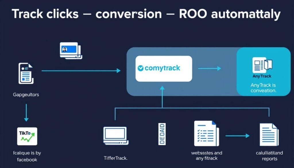 Flowchart showing how AnyTrack connects clicks to conversions to ROI data Flowchart showing how AnyTrack connects clicks to conversions to ROI data