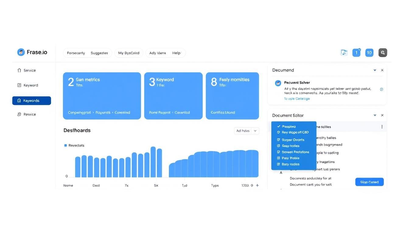 Frase.io Review dashboard showing content optimization features