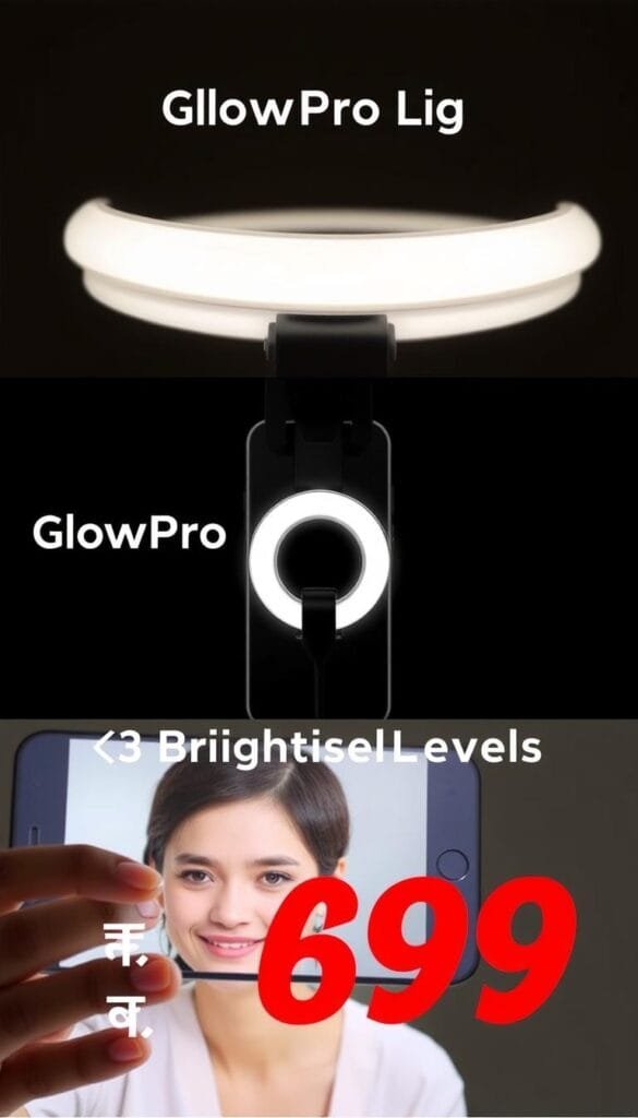 GlowPro Selfie Ring Light Clip attached to smartphone GlowPro Selfie Ring Light Clip attached to smartphone