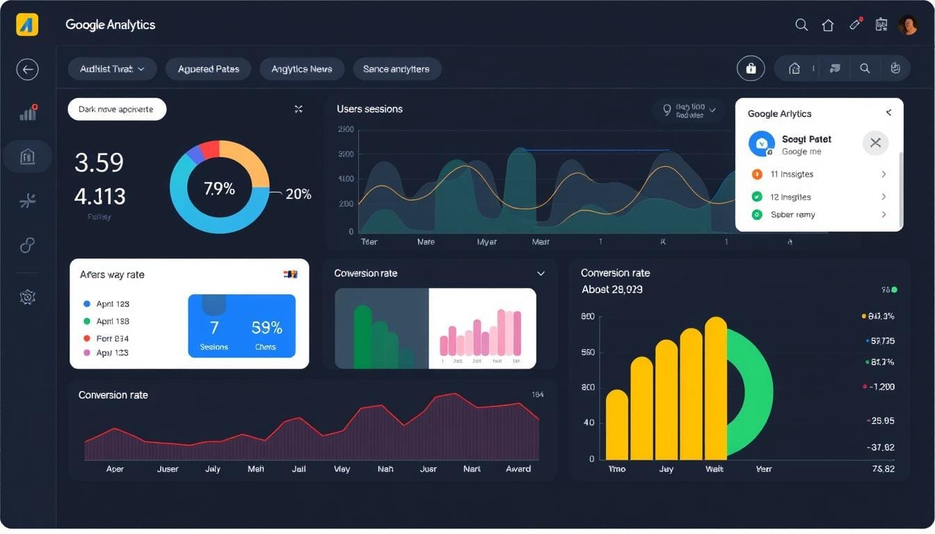 Google Analytics 2025 dashboard overview showing the main metrics and visualization panels