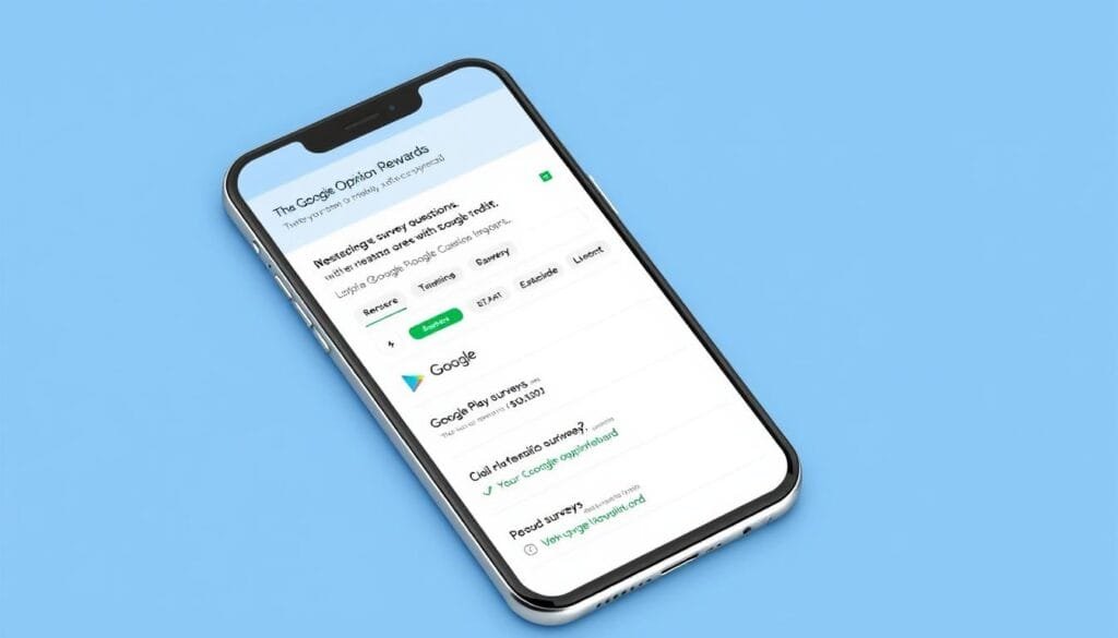 Google Opinion Rewards app interface showing survey questions and rewards history Google Opinion Rewards app interface showing survey questions and rewards history