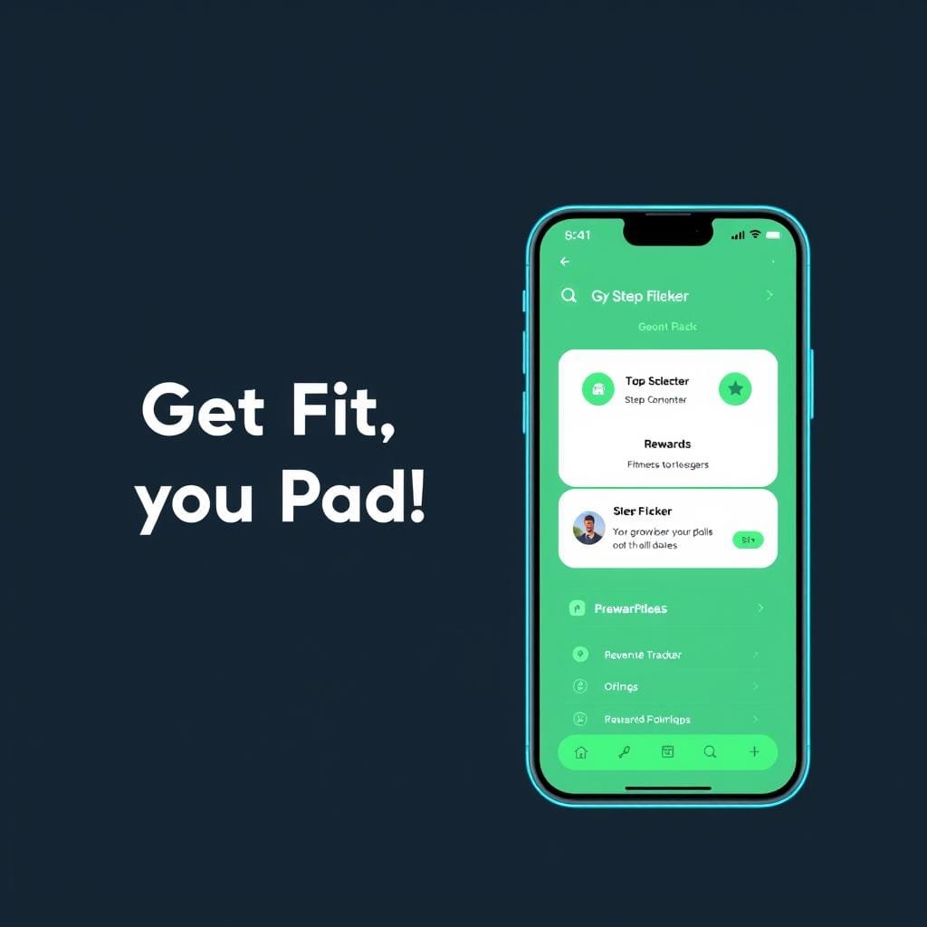 Growfitter app interface showing fitness tracking and rewards Growfitter app interface showing fitness tracking and rewards
