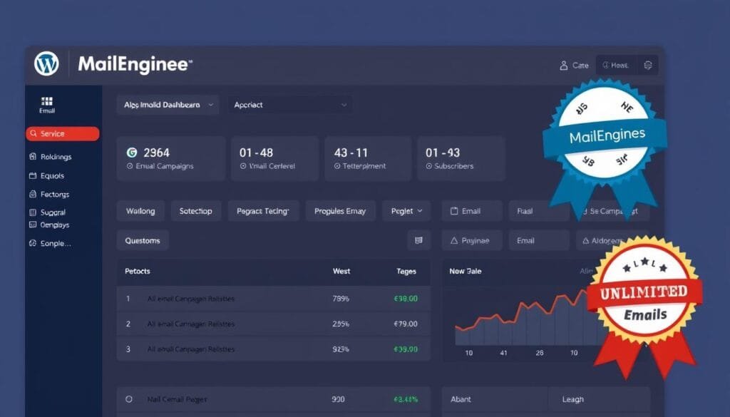 MailEngine dashboard showing key features and unlimited email sending capability MailEngine dashboard showing key features and unlimited email sending capability
