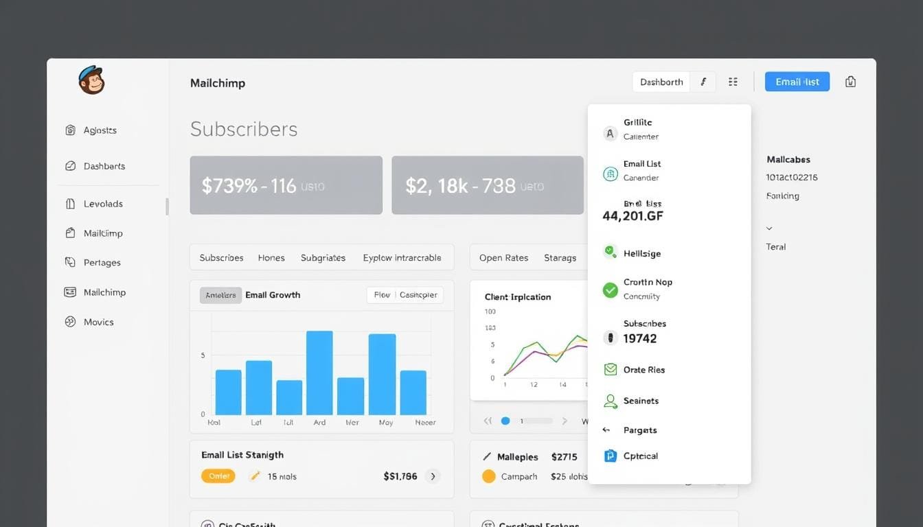 Mailchimp dashboard showing email list growth statistics