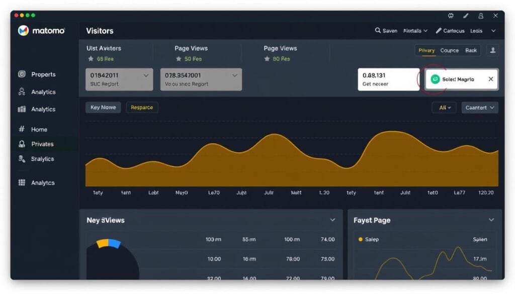 Matomo analytics dashboard showing key metrics and privacy features Matomo analytics dashboard showing key metrics and privacy features