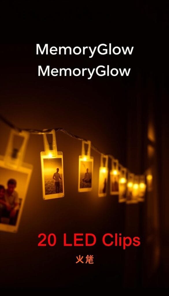 MemoryGlow LED Photo Clip String Lights displaying photos MemoryGlow LED Photo Clip String Lights displaying photos