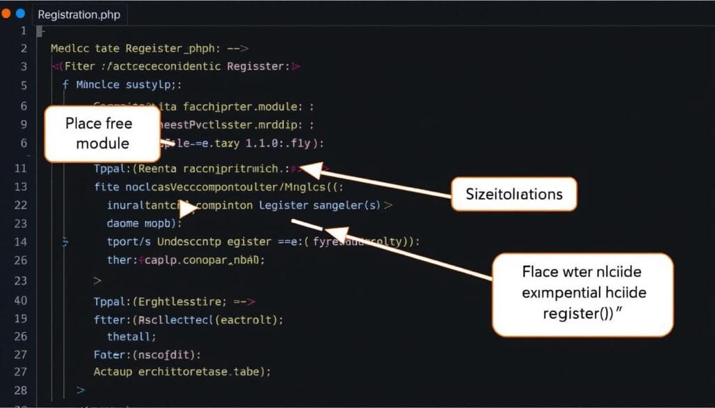 Module Registration File (registration.php) Code Snippet with annotations Module Registration File (registration.php) Code Snippet with annotations