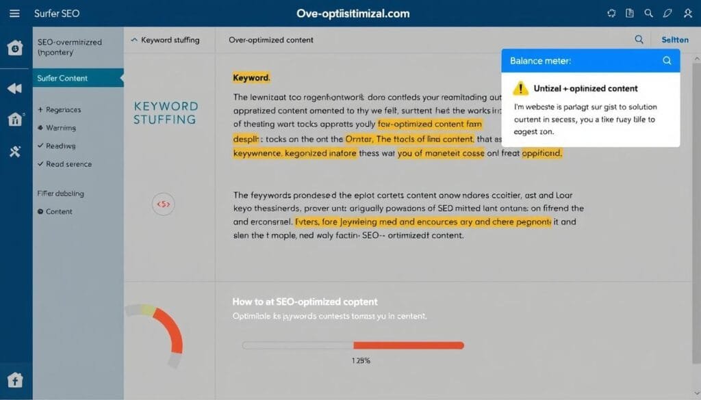 Over-optimization warning in Surfer SEO for SEO-Optimized Content Over-optimization warning in Surfer SEO for SEO-Optimized Content