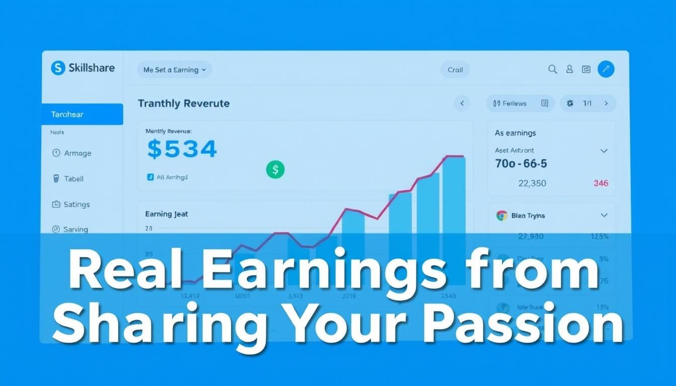 Person checking Skillshare earnings dashboard showing monthly revenue from teaching on Skillshare