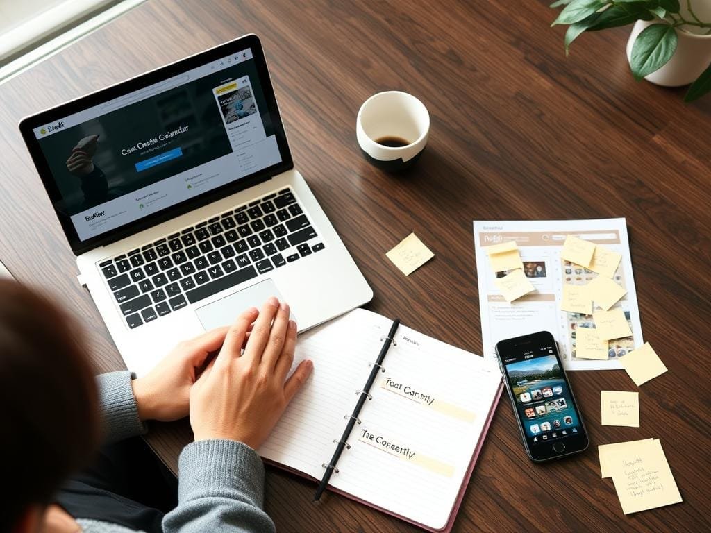 Person organizing social media content calendar with Buffer open on laptop Person organizing social media content calendar with Buffer open on laptop
