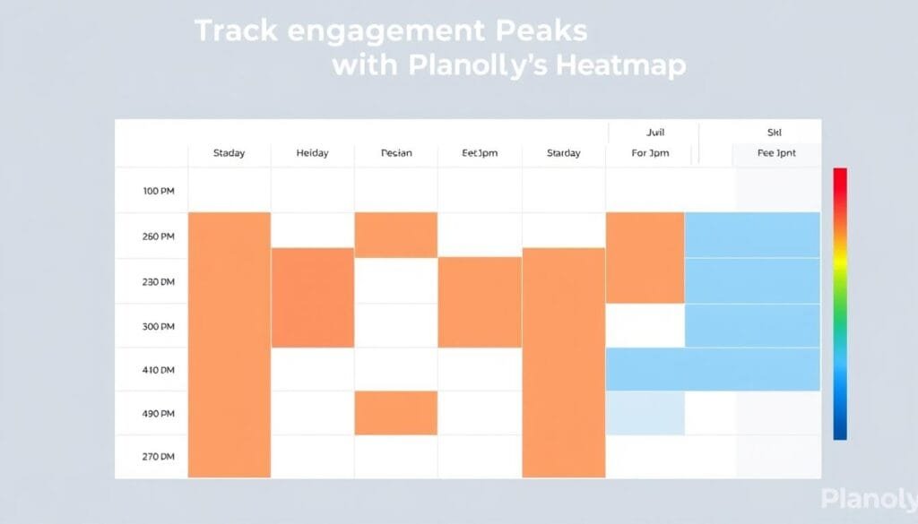 Planoly's engagement heatmap showing optimal posting times Planoly's engagement heatmap showing optimal posting times