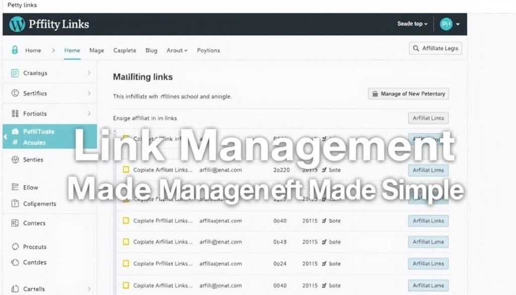 Pretty Links dashboard showing affiliate link management interface Pretty Links dashboard showing affiliate link management interface