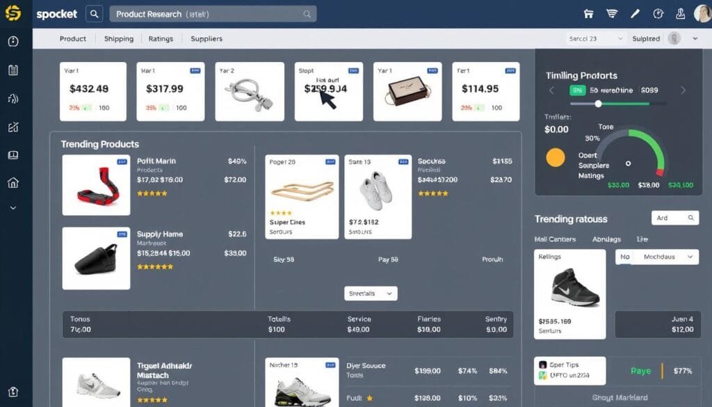 Product research dashboard showing trending items Product research dashboard showing trending items