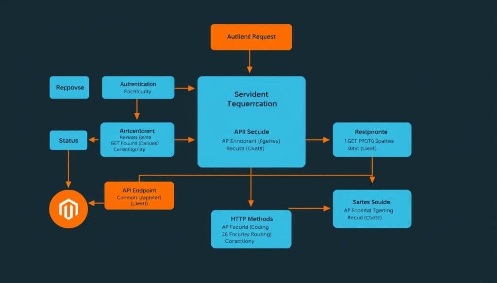 REST API Request Flow Diagram showing authentication, endpoints, and response handling REST API Request Flow Diagram showing authentication, endpoints, and response handling