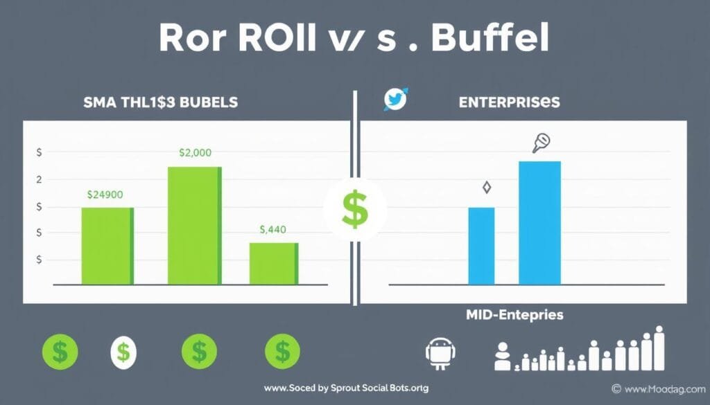 ROI comparison chart for Sprout Social vs Buffer based on business size ROI comparison chart for Sprout Social vs Buffer based on business size
