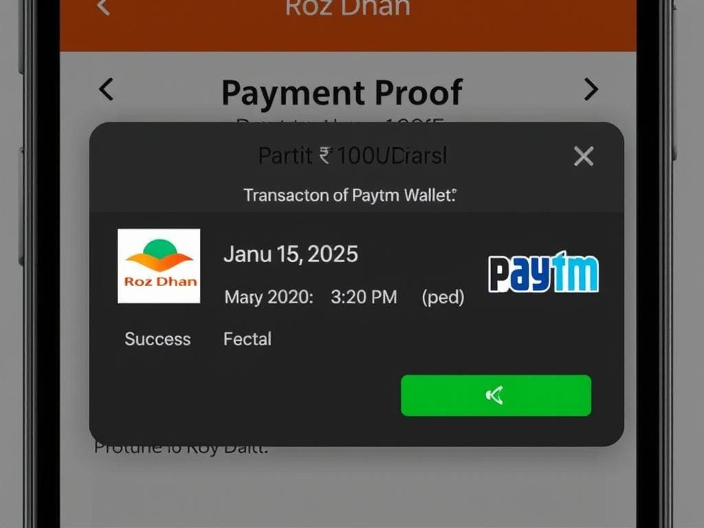 Roz Dhan payment proof showing daily earnings transferred to Paytm wallet Roz Dhan payment proof showing daily earnings transferred to Paytm wallet