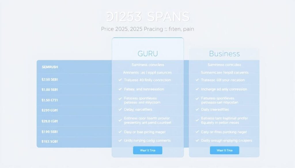 SEMrush 2025 Pricing Plans comparison table showing features and costs SEMrush 2025 Pricing Plans comparison table showing features and costs