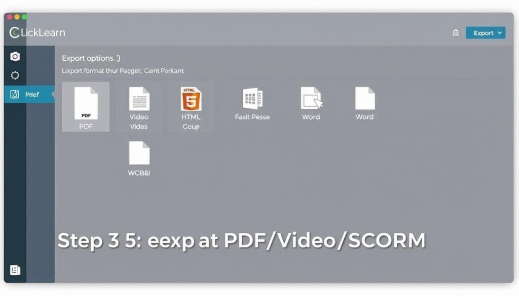 Step 3: Export as PDF/Video/SCORM with ClickLearn software training Step 3: Export as PDF/Video/SCORM with ClickLearn software training