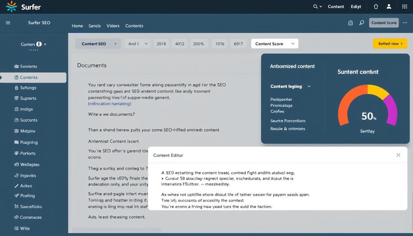 Surfer SEO Content Editor dashboard showing SEO-Optimized Content with Surfer SEO